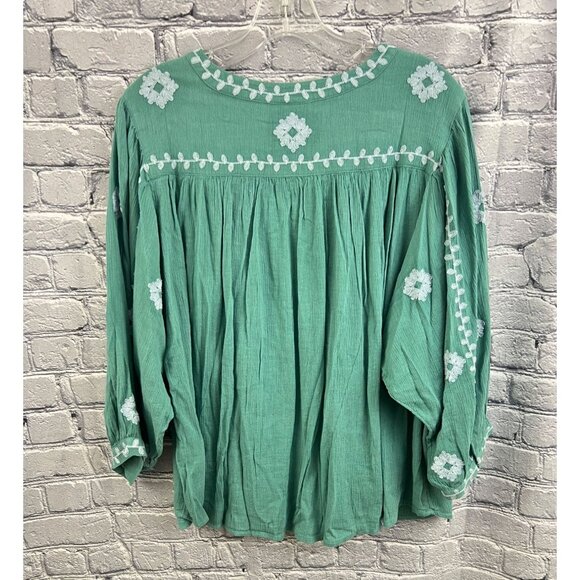 J. Jill Contrast-Embroidered Peasant Top A-Line Green Size M NWT - Picture 2 of 11